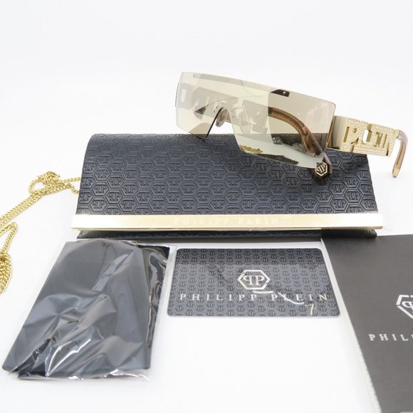 PHILIPP PLEIN SPP032S 300G Gold/Gold Shield & Crystals Unisex New Sunglasses. main image 8